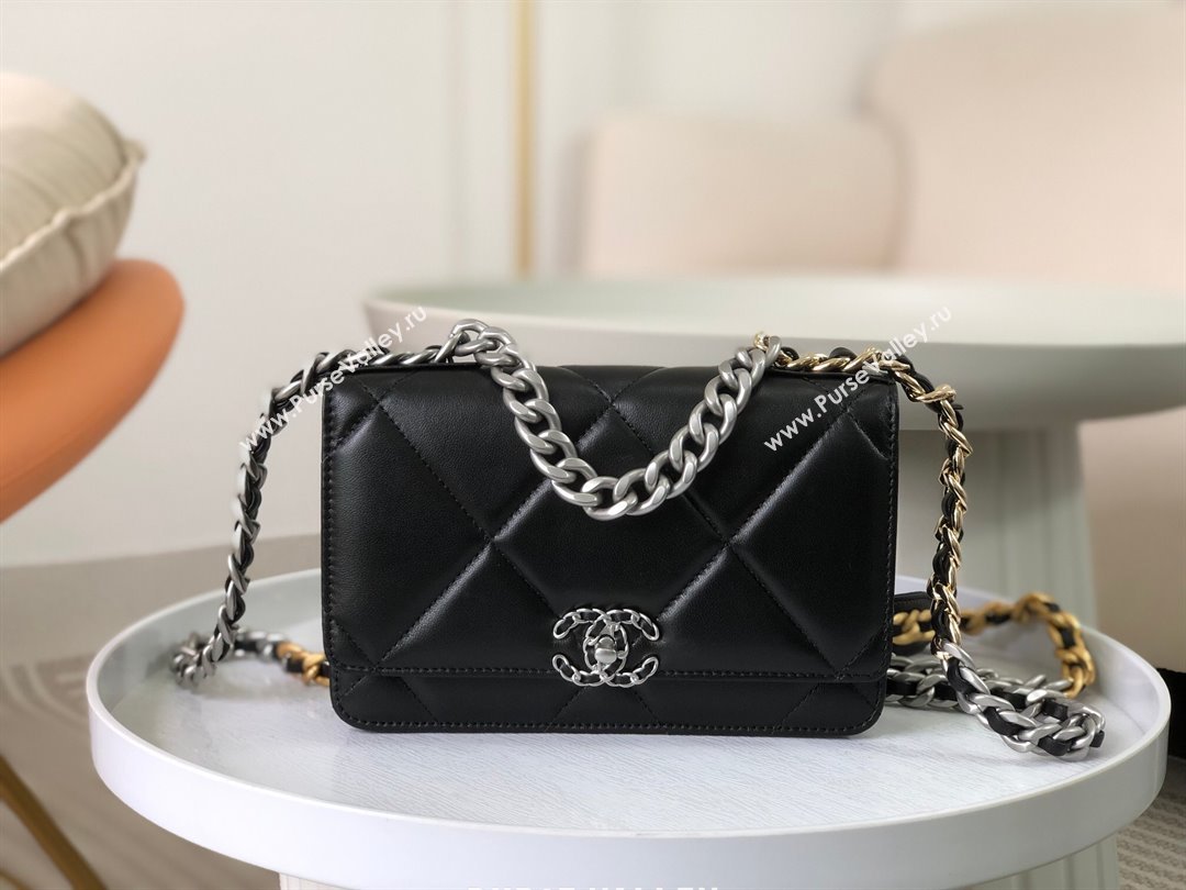 Chanel 19 Wallet On Chain WOC Bag in Lambskin AP3267 Black/Silver 2024 (SM-24060402 )