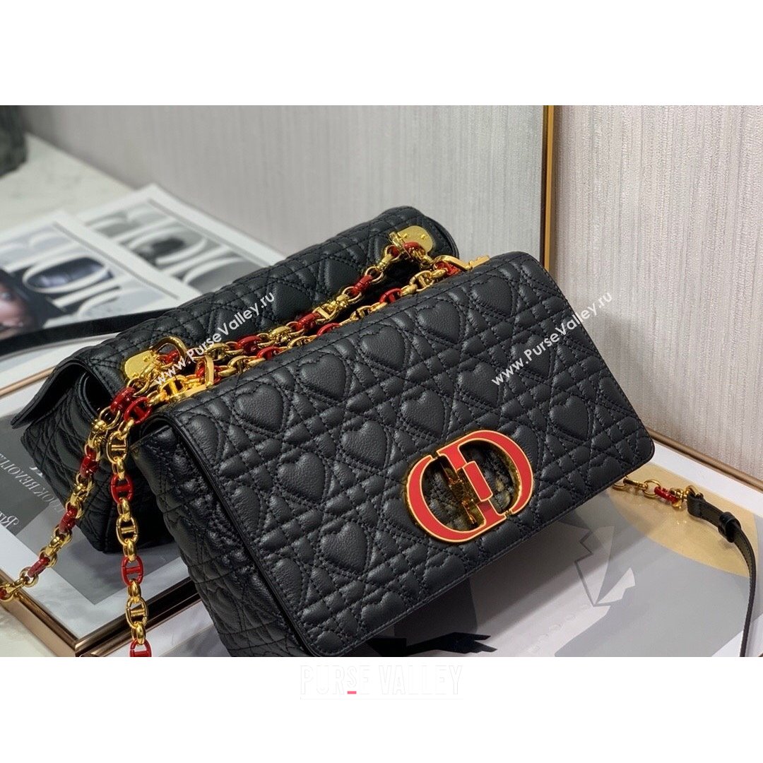 Dior Medium Dioramour Caro Bag in Black Cannage Calfskin with Heart Motif 2021 (XXG-21090806)