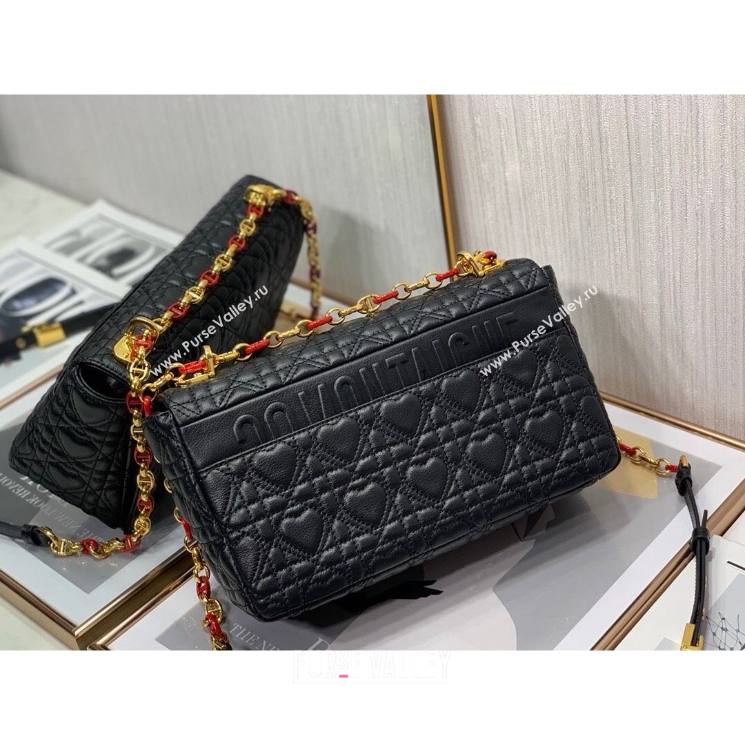 Dior Medium Dioramour Caro Bag in Black Cannage Calfskin with Heart Motif 2021 (XXG-21090806)