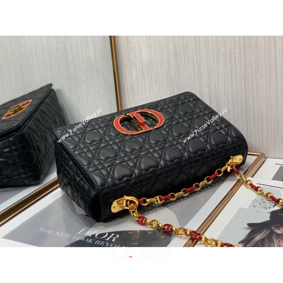 Dior Medium Dioramour Caro Bag in Black Cannage Calfskin with Heart Motif 2021 (XXG-21090806)