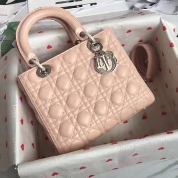 Dior Medium Lady Dior Bag in Cannage Lambskin 44532 Light Pink/Silver 2024 (DMZ-24041624)