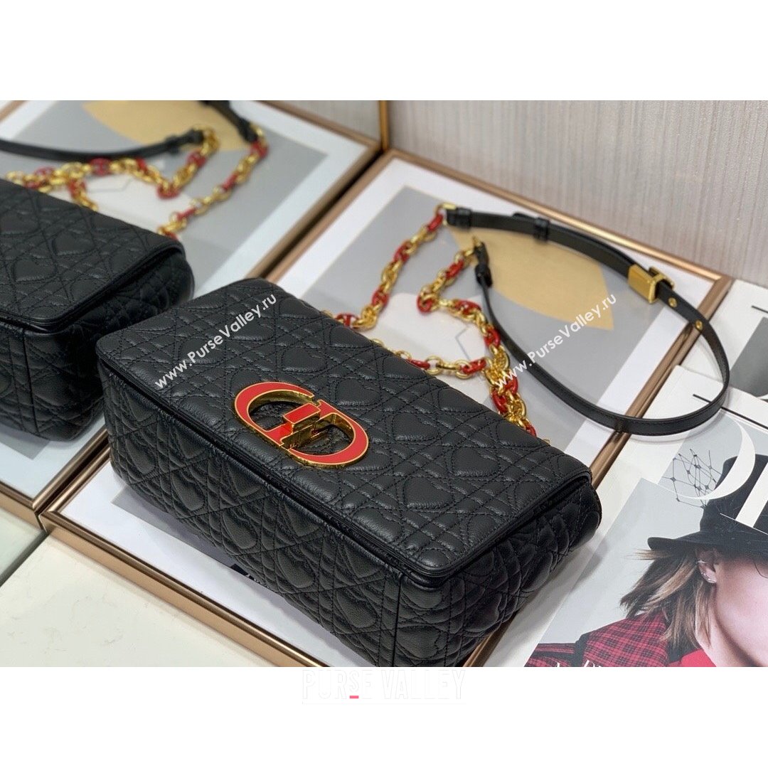 Dior Medium Dioramour Caro Bag in Black Cannage Calfskin with Heart Motif 2021 (XXG-21090806)