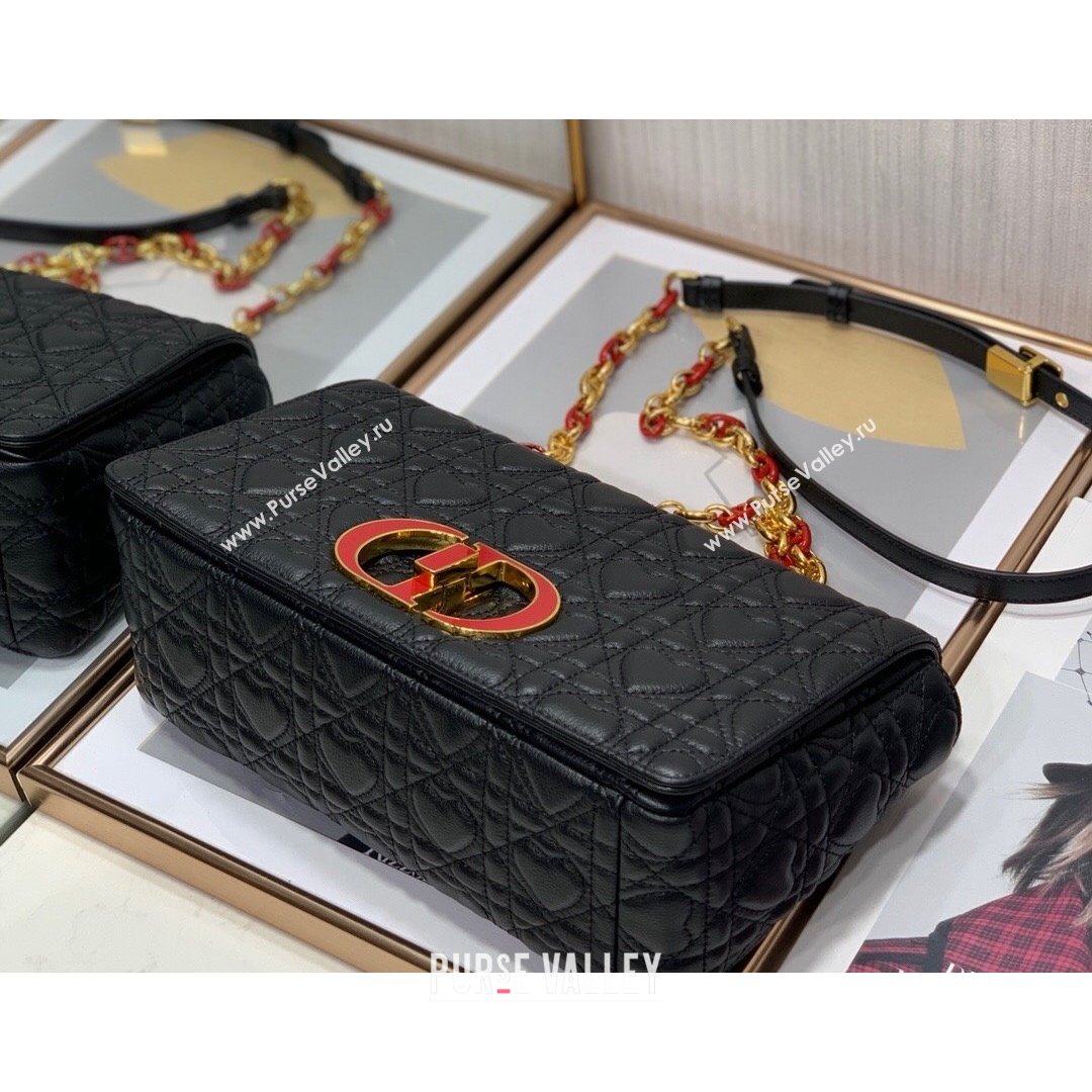 Dior Medium Dioramour Caro Bag in Black Cannage Calfskin with Heart Motif 2021 (XXG-21090806)