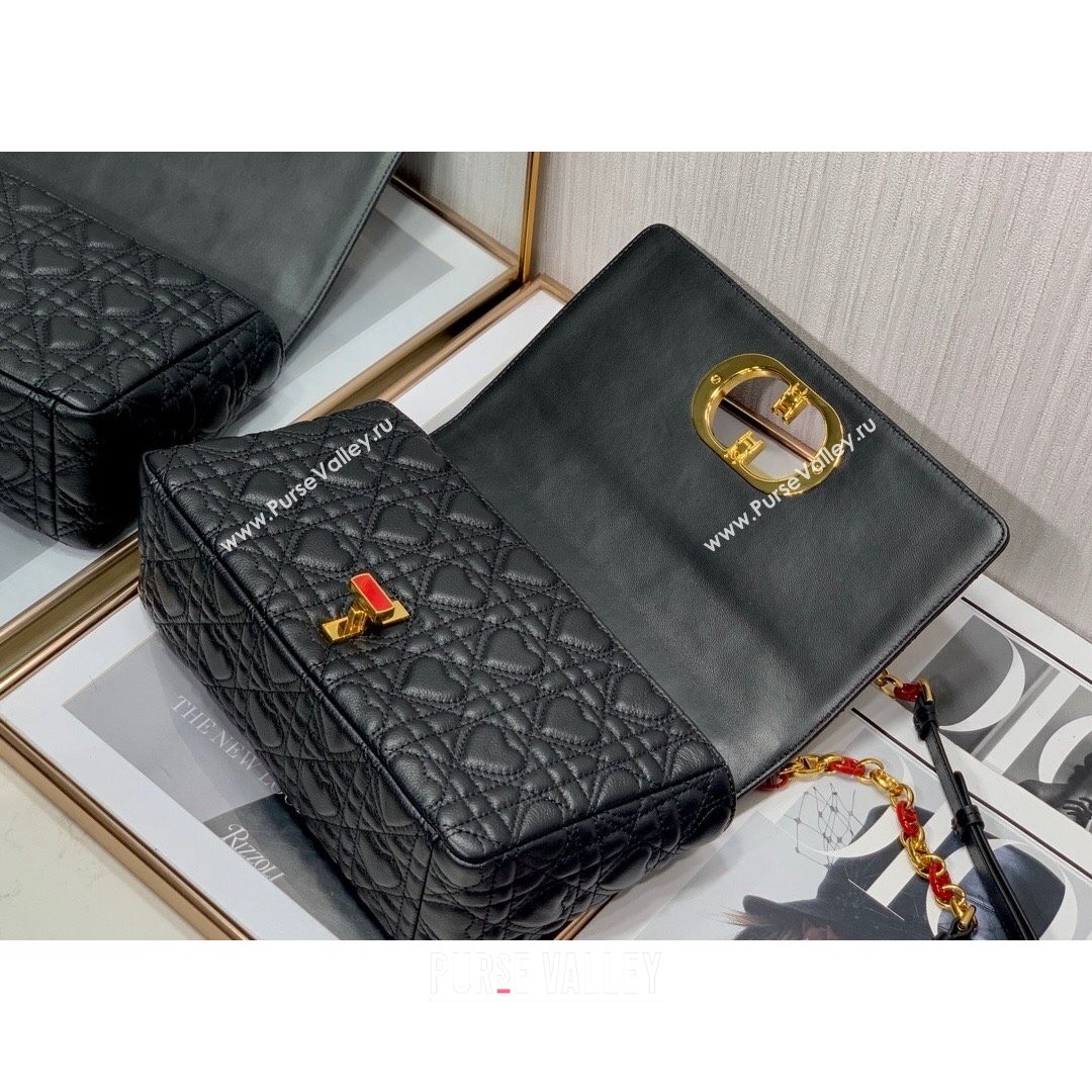 Dior Medium Dioramour Caro Bag in Black Cannage Calfskin with Heart Motif 2021 (XXG-21090806)
