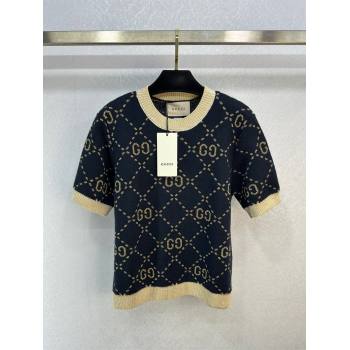 Gucci Wool Cashmere Short-sleeved Sweater G022734 Black 2024 (Q-24022734)