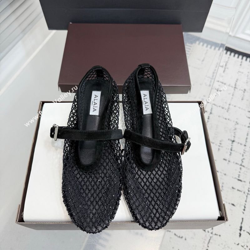 Alaia Ballet Flats in Fishnet and Strass Black 2 2025 AL020702 (KER-260207048)