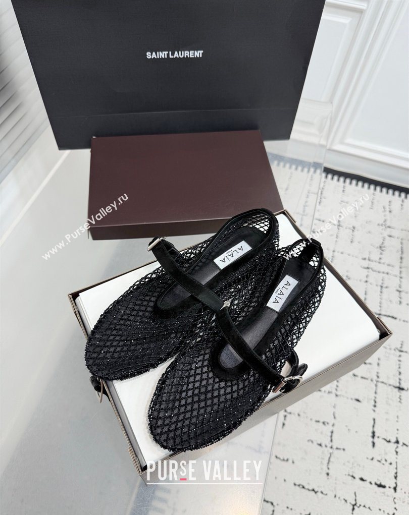 Alaia Ballet Flats in Fishnet and Strass Black 2 2025 AL020702 (KER-260207048)