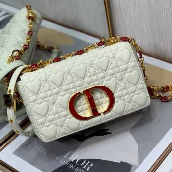 Dior Small Dioramour Caro Bag in White Cannage Calfskin with Heart Motif 2021 (XXG-21090803)