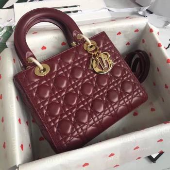 Dior Medium Lady Dior Bag in Cannage Lambskin 44532 Burgundy/Gold 2024 (DMZ-24041619)