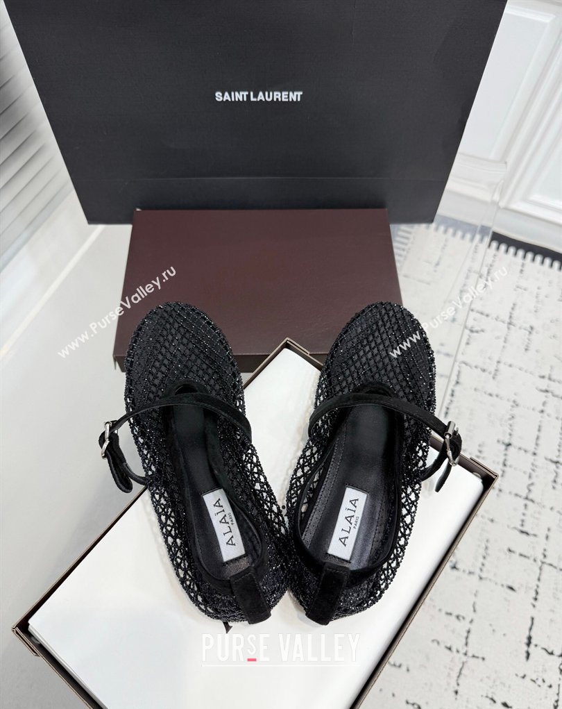 Alaia Ballet Flats in Fishnet and Strass Black 2 2025 AL020702 (KER-260207048)