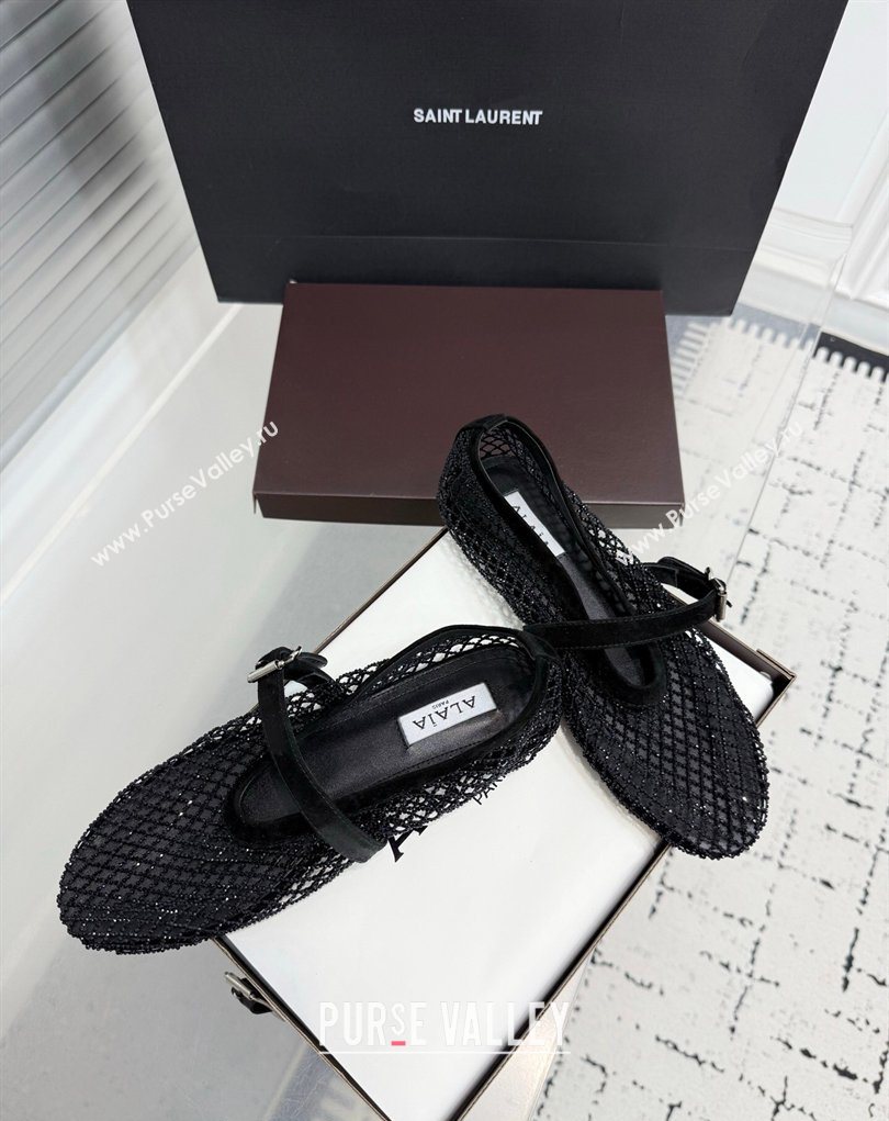 Alaia Ballet Flats in Fishnet and Strass Black 2 2025 AL020702 (KER-260207048)