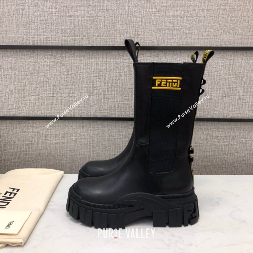 Fendi Calfskin Platform Short Boots with FENDI Embroidered Black/Yellow 2020 (MD-20120403)