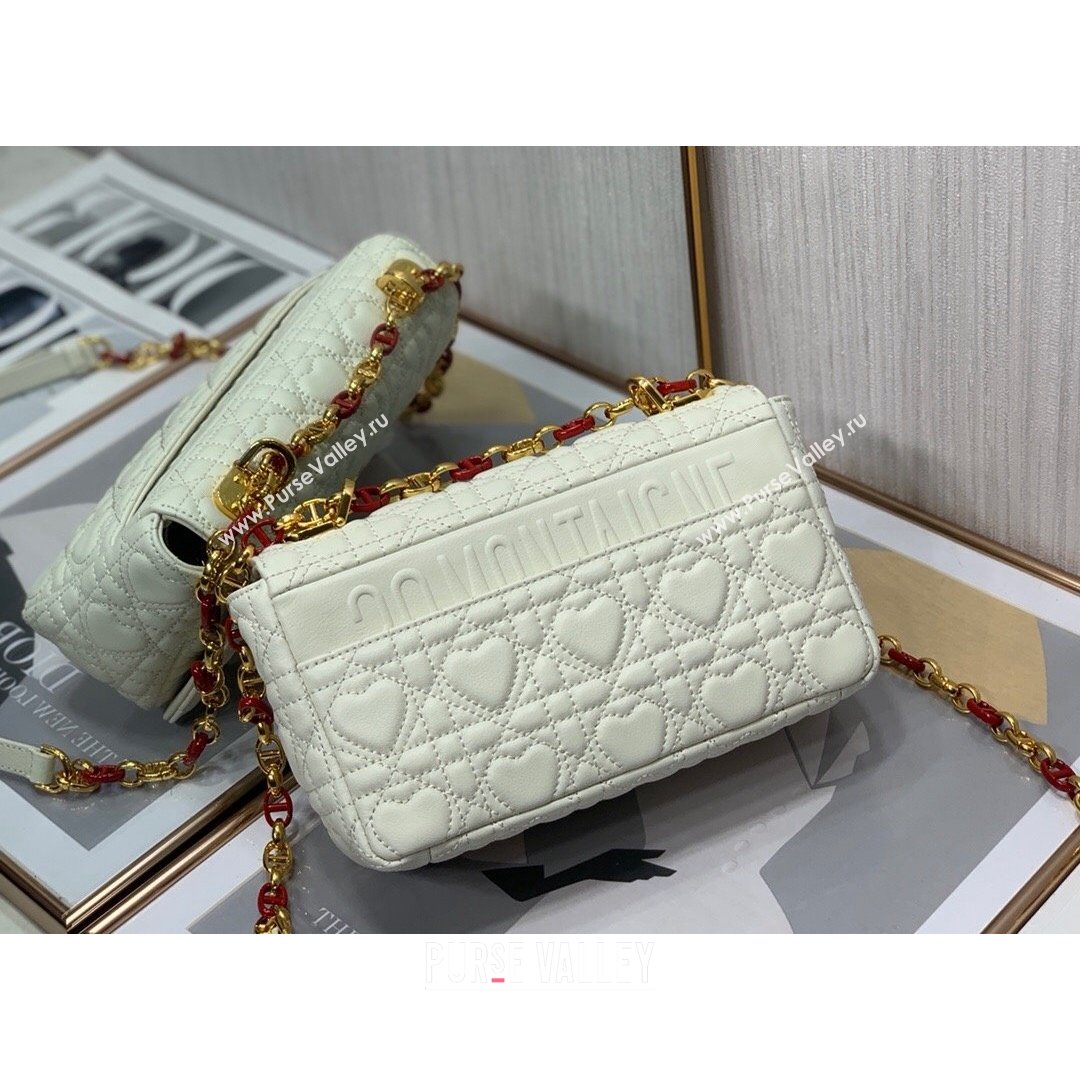 Dior Small Dioramour Caro Bag in White Cannage Calfskin with Heart Motif 2021 (XXG-21090803)