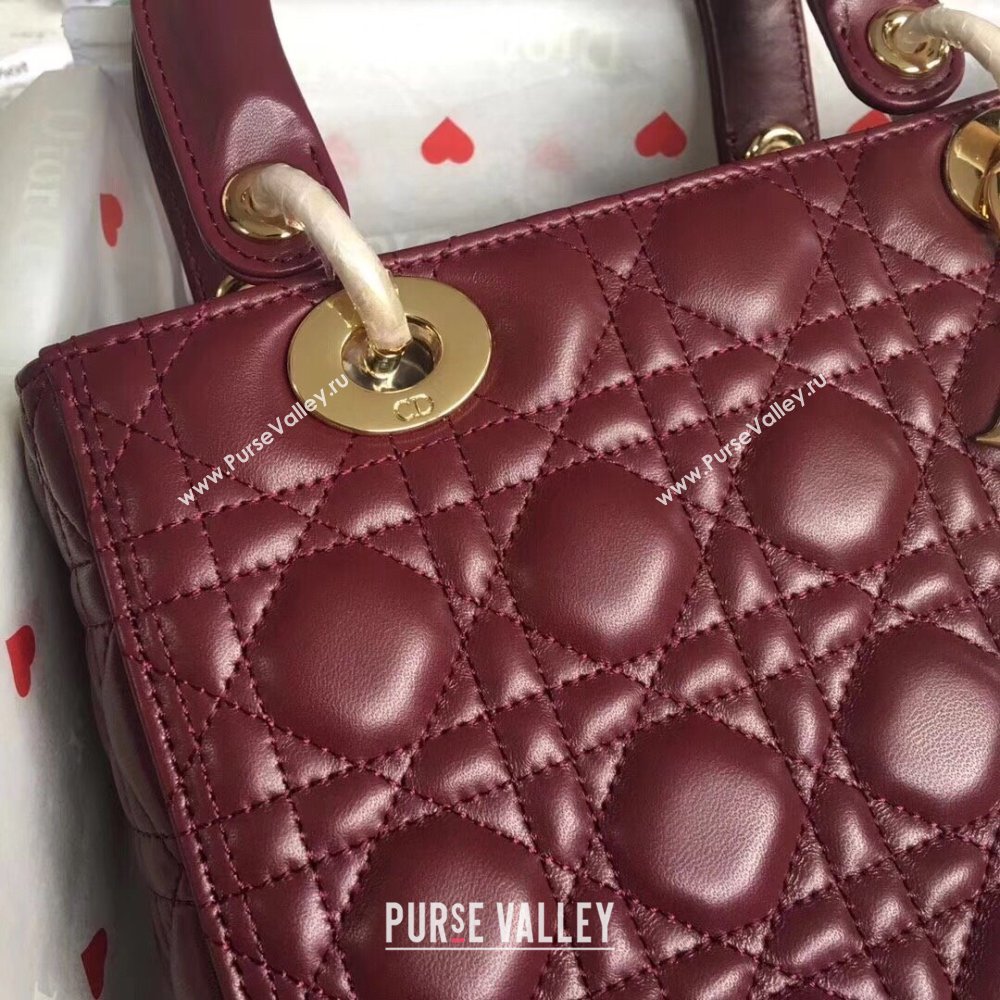 Dior Medium Lady Dior Bag in Cannage Lambskin 44532 Burgundy/Gold 2024 (DMZ-24041619)