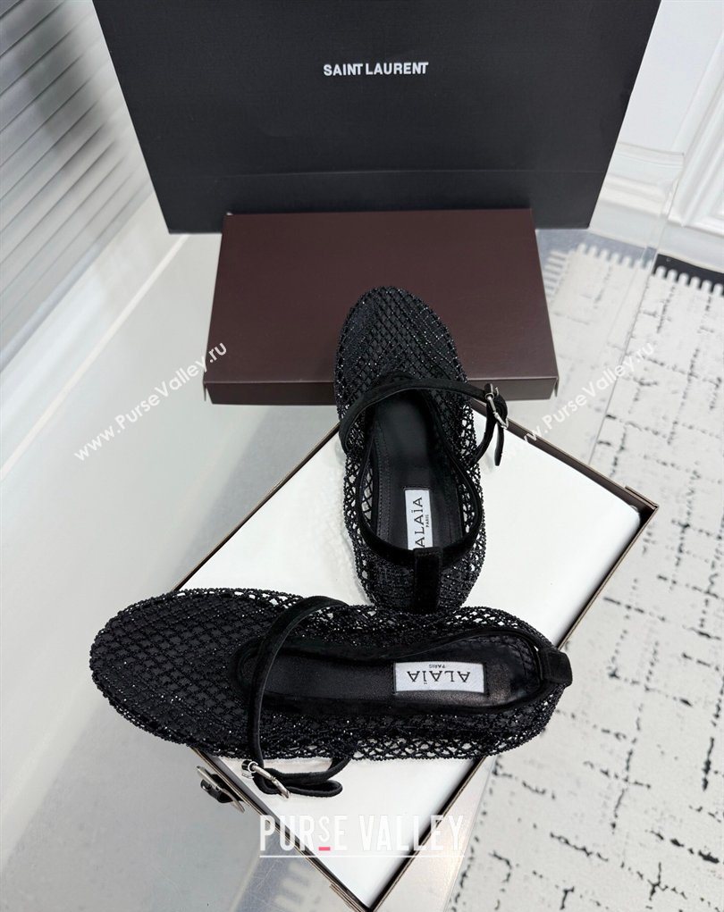 Alaia Ballet Flats in Fishnet and Strass Black 2 2025 AL020702 (KER-260207048)