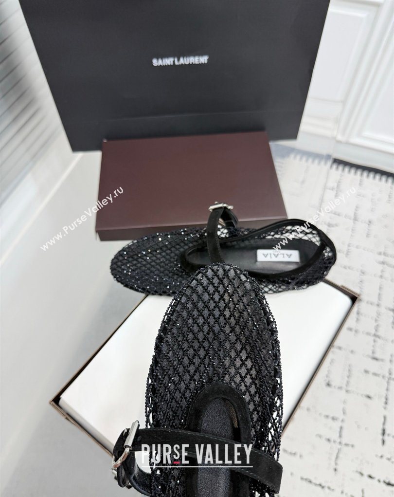Alaia Ballet Flats in Fishnet and Suede with Strass White 2025 AL020702 (KER-260207049)