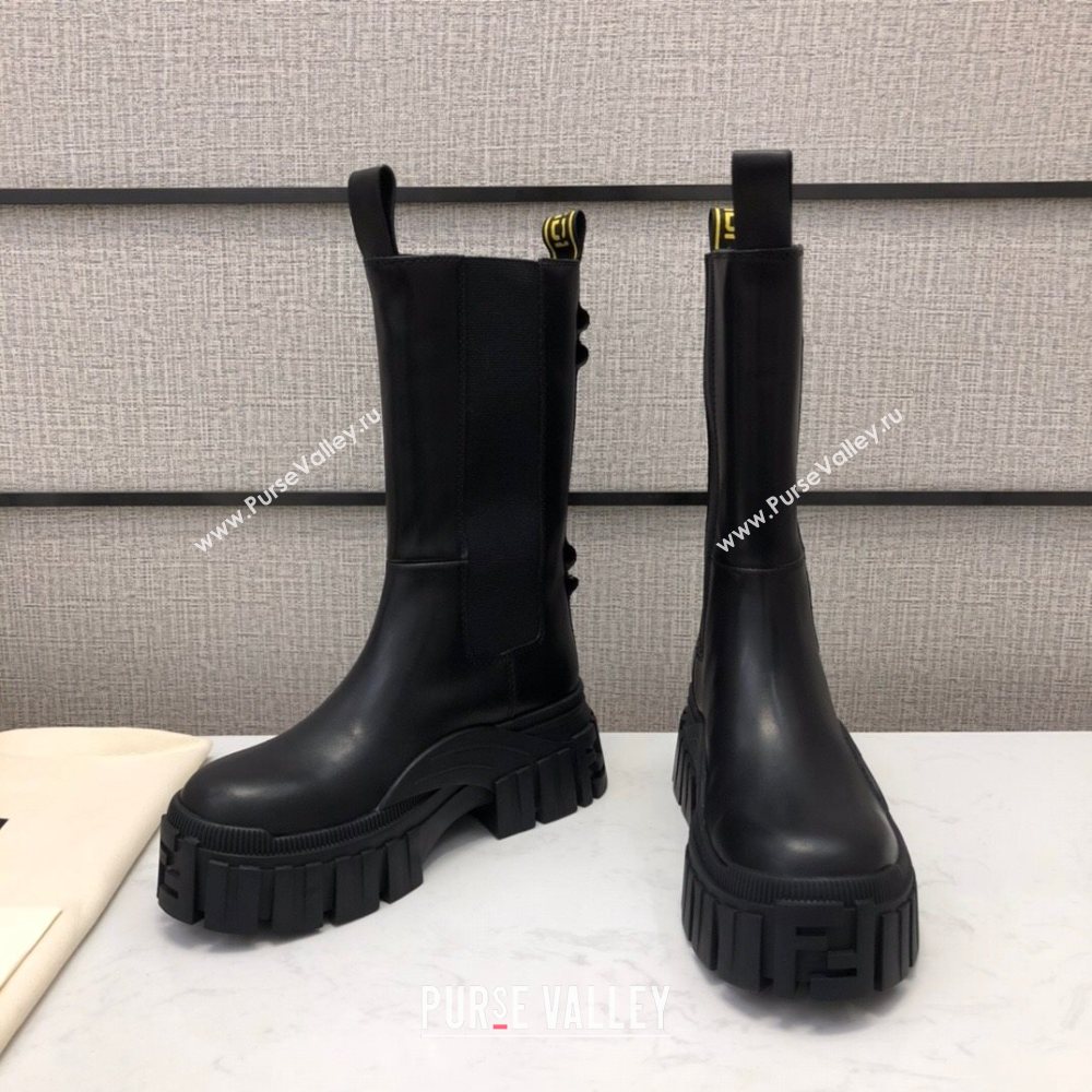 Fendi Calfskin Platform Short Boots with FENDI Embroidered Black/Yellow 2020 (MD-20120403)