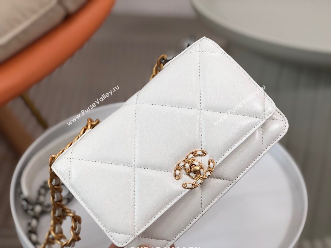 Chanel 19 Wallet On Chain WOC Bag in Lambskin AP3267 White/Gold 2024 (SM-24060403)