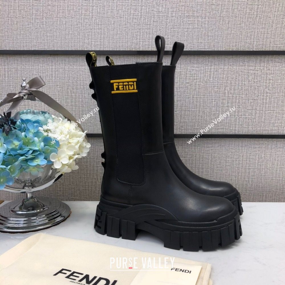 Fendi Calfskin Platform Short Boots with FENDI Embroidered Black/Yellow 2020 (MD-20120403)