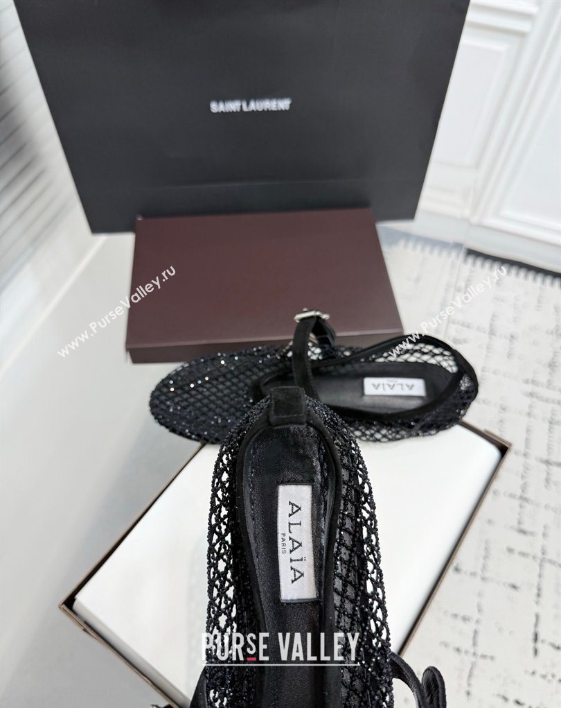 Alaia Ballet Flats in Fishnet and Strass Black 2 2025 AL020702 (KER-260207048)