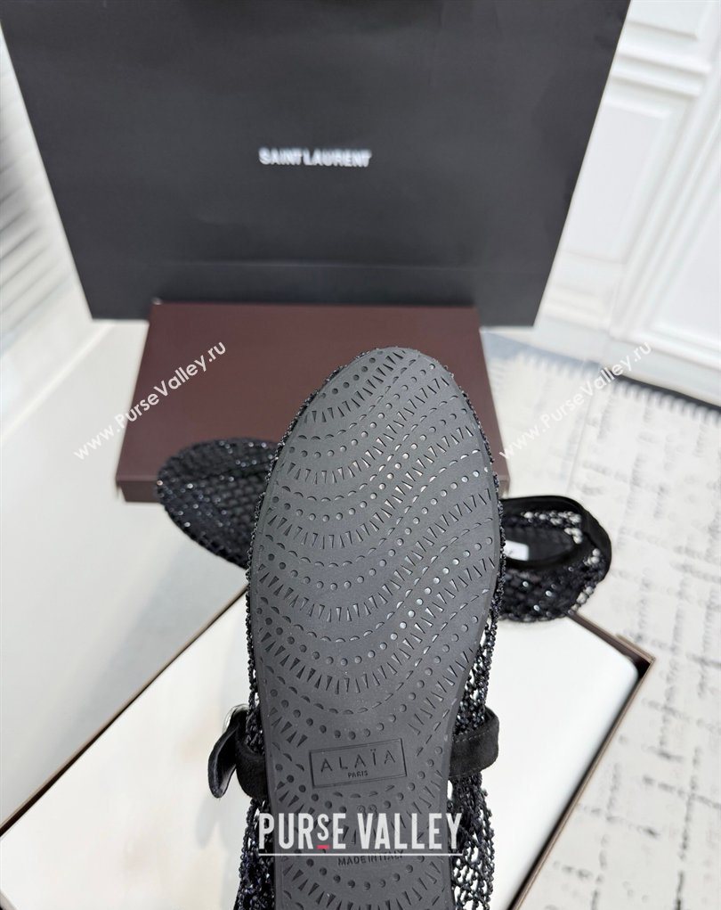 Alaia Ballet Flats in Fishnet and Suede with Strass White 2025 AL020702 (KER-260207049)