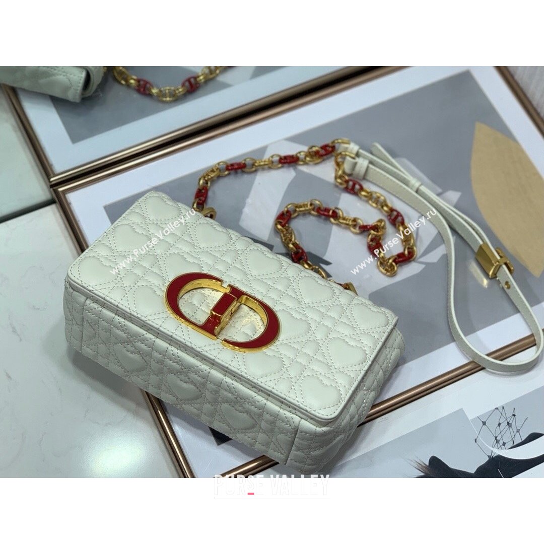 Dior Small Dioramour Caro Bag in White Cannage Calfskin with Heart Motif 2021 (XXG-21090803)