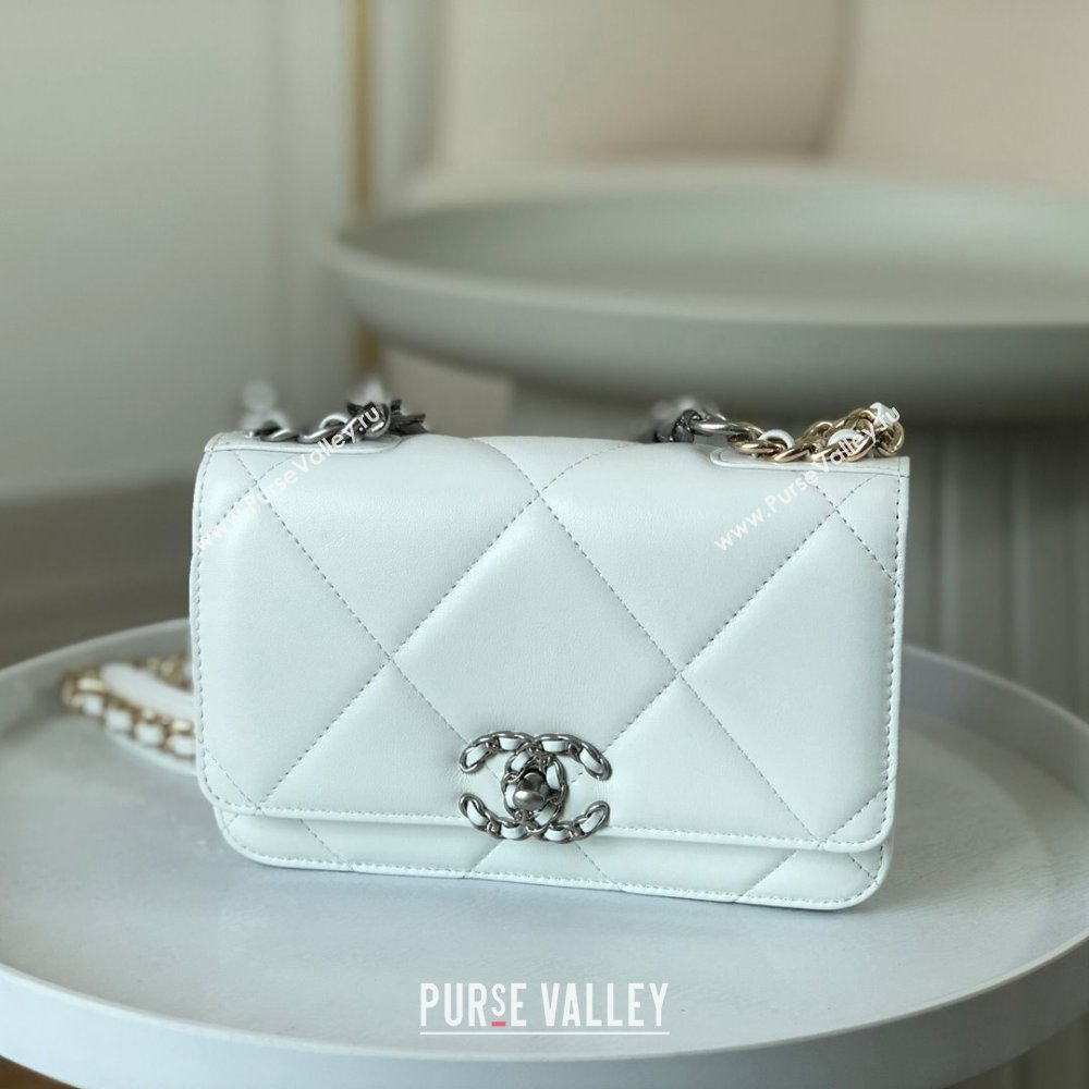 Chanel 19 Wallet On Chain WOC Bag in Lambskin AP3267 White/Silver 2024 (SM-24060404)