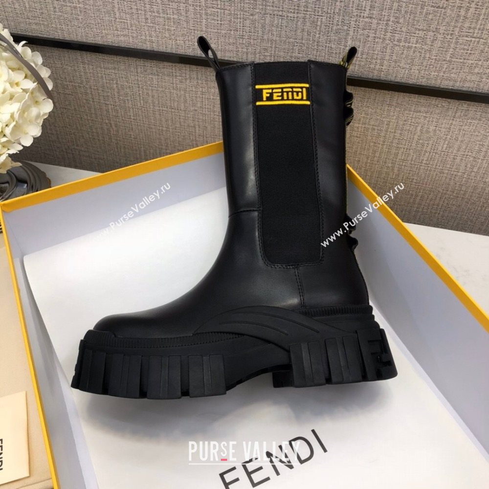 Fendi Calfskin Platform Short Boots with FENDI Embroidered Black/Yellow 2020 (MD-20120403)