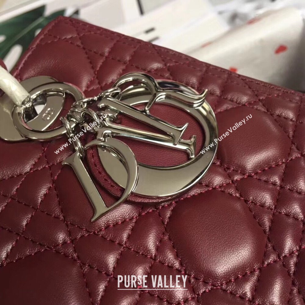 Dior Medium Lady Dior Bag in Cannage Lambskin 44532 Burgundy/Silver 2024 (DMZ-24041620)