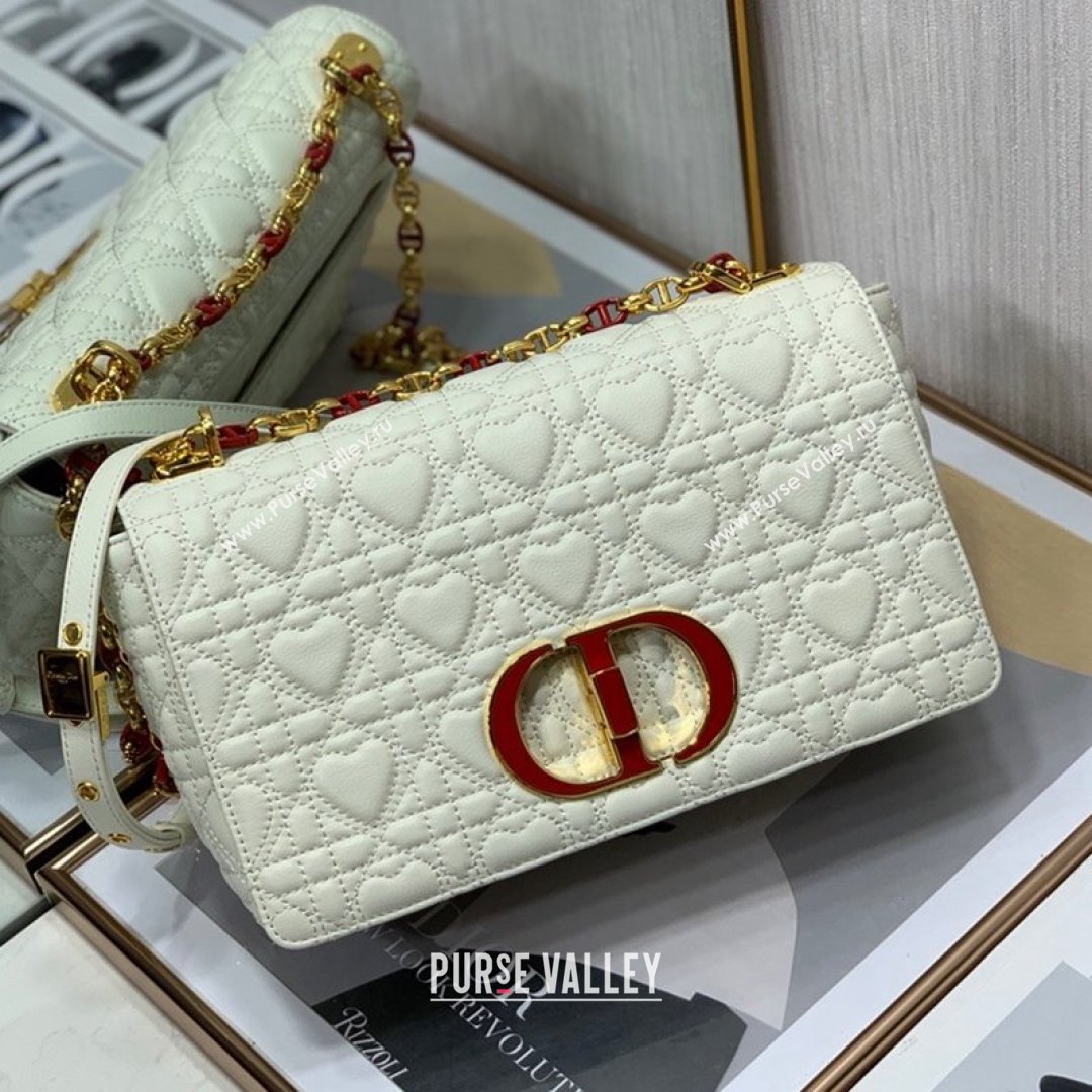 Dior Medium Dioramour Caro Bag in White Cannage Calfskin with Heart Motif 2021 (XXG-21090804)