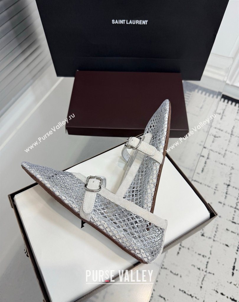 Alaia Ballet Flats in Fishnet and Suede with Strass White 2025 AL020702 (KER-260207049)