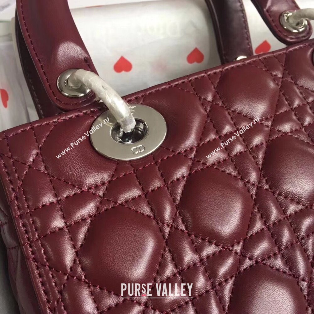 Dior Medium Lady Dior Bag in Cannage Lambskin 44532 Burgundy/Silver 2024 (DMZ-24041620)