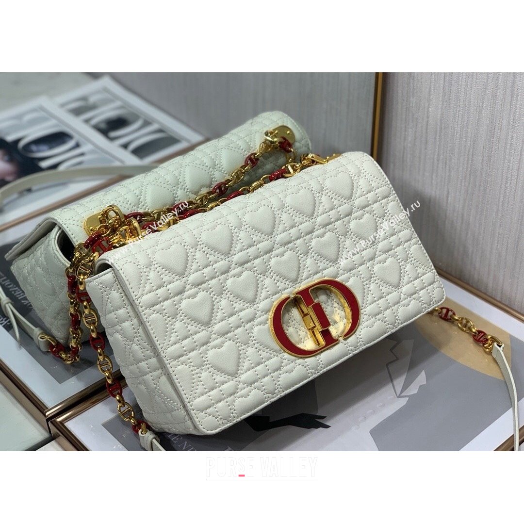 Dior Medium Dioramour Caro Bag in White Cannage Calfskin with Heart Motif 2021 (XXG-21090804)