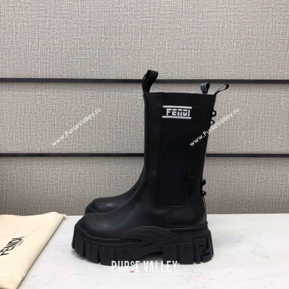 Fendi Calfskin Platform Short Boots with FENDI Embroidered Black/White 2020 (MD-20120404)