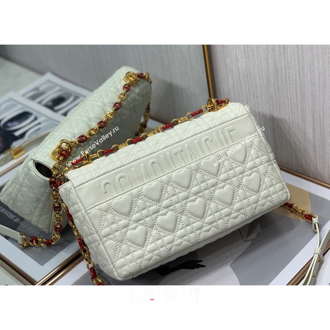 Dior Medium Dioramour Caro Bag in White Cannage Calfskin with Heart Motif 2021 (XXG-21090804)