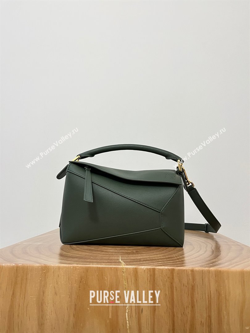 Loewe Small Puzzle Bag in Classic Calfskin 9311L Bottle Green 2023 TOP (KEKE-23122719)