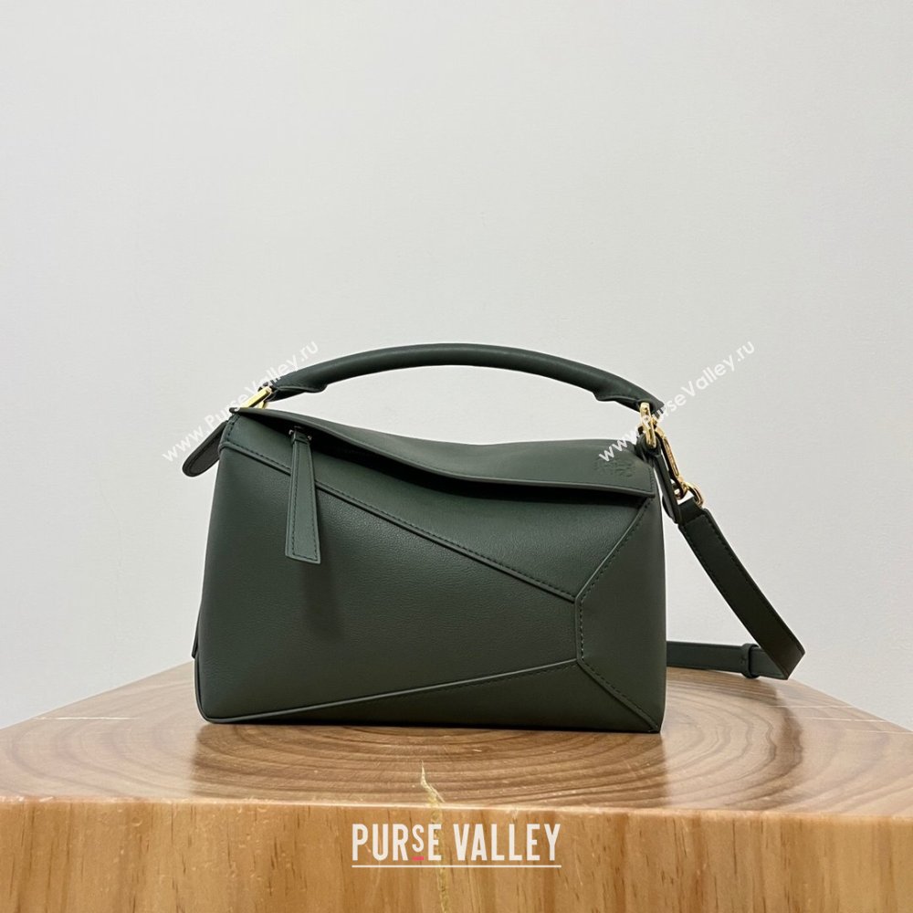 Loewe Small Puzzle Bag in Classic Calfskin 9311L Bottle Green 2023 TOP (KEKE-23122719)