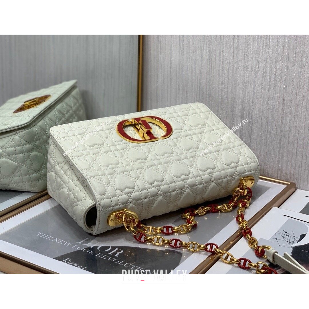 Dior Medium Dioramour Caro Bag in White Cannage Calfskin with Heart Motif 2021 (XXG-21090804)
