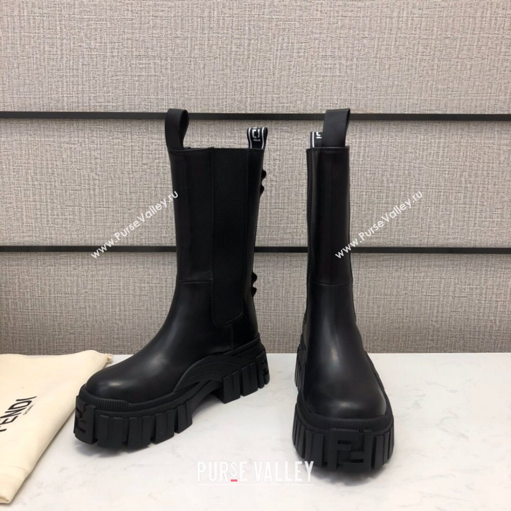 Fendi Calfskin Platform Short Boots with FENDI Embroidered Black/White 2020 (MD-20120404)