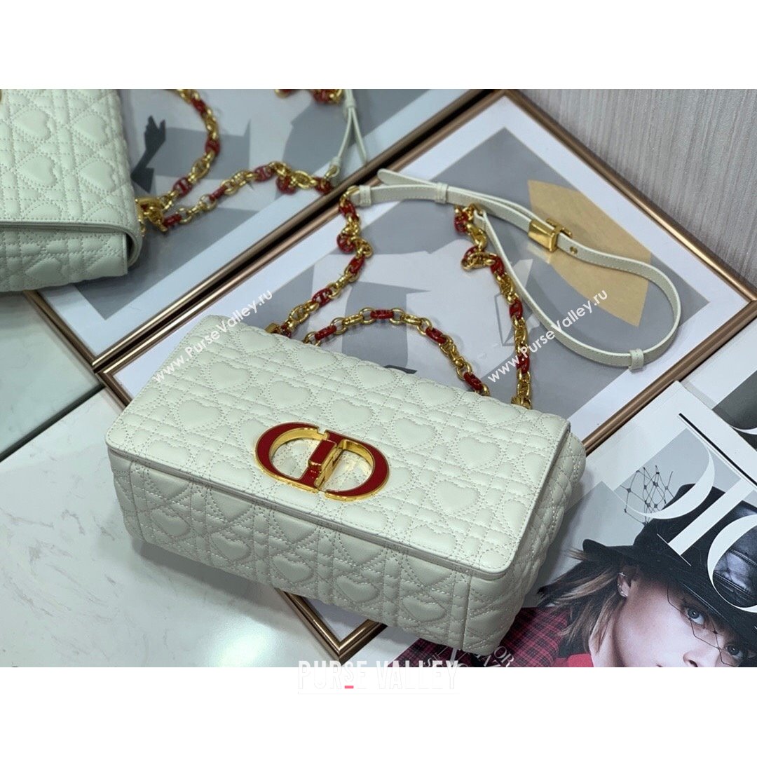 Dior Medium Dioramour Caro Bag in White Cannage Calfskin with Heart Motif 2021 (XXG-21090804)