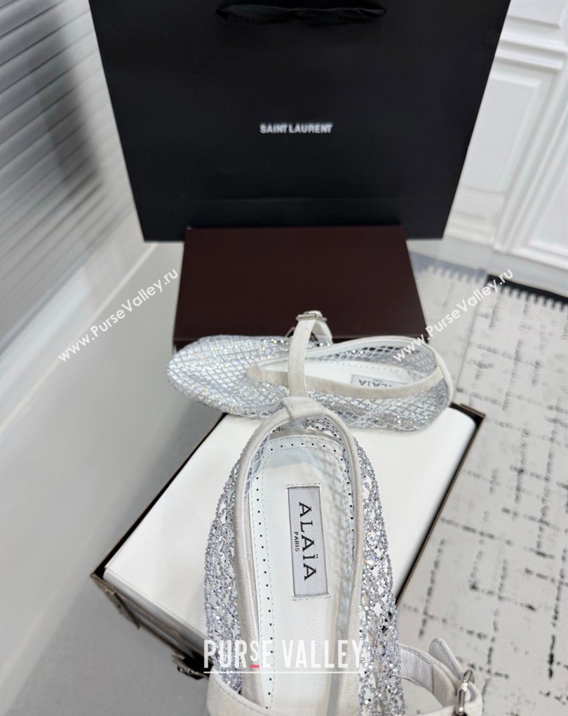 Alaia Ballet Flats in Fishnet and Suede with Strass White 2025 AL020702 (KER-260207049)