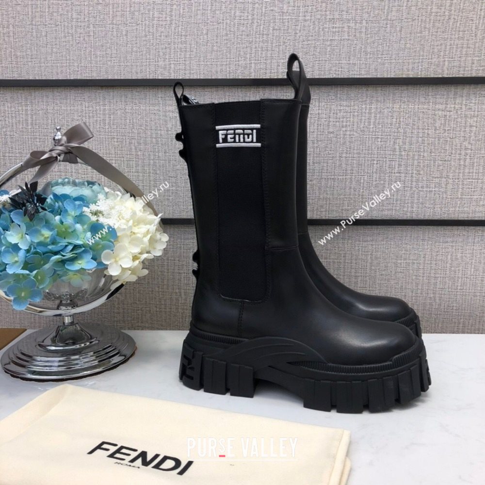 Fendi Calfskin Platform Short Boots with FENDI Embroidered Black/White 2020 (MD-20120404)