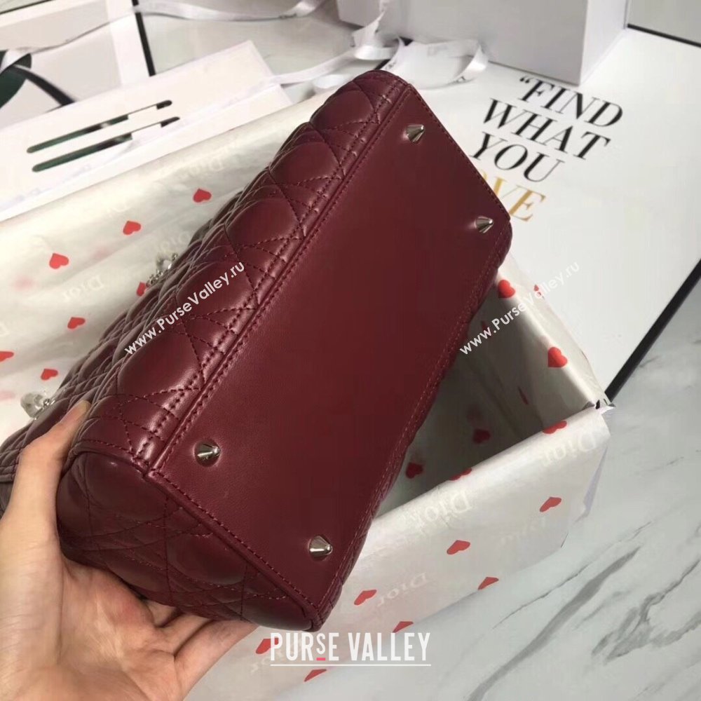 Dior Medium Lady Dior Bag in Cannage Lambskin 44532 Burgundy/Silver 2024 (DMZ-24041620)