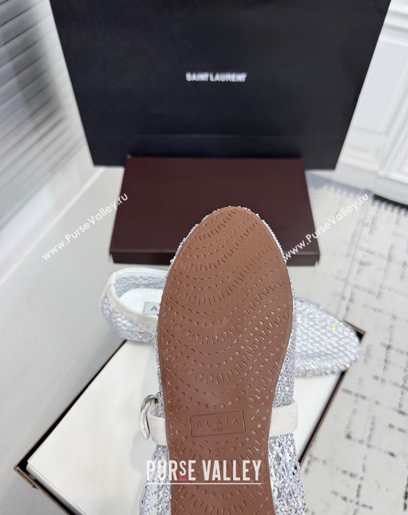 Alaia Ballet Flats in Fishnet and Suede with Strass White 2025 AL020702 (KER-260207049)