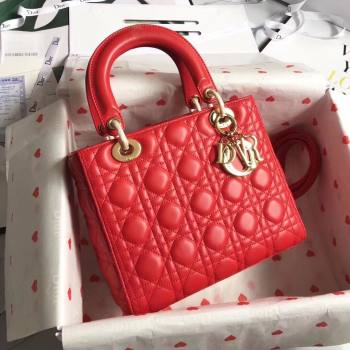 Dior Medium Lady Dior Bag in Cannage Lambskin 44532 Red/Gold 2024 (DMZ-24041622)
