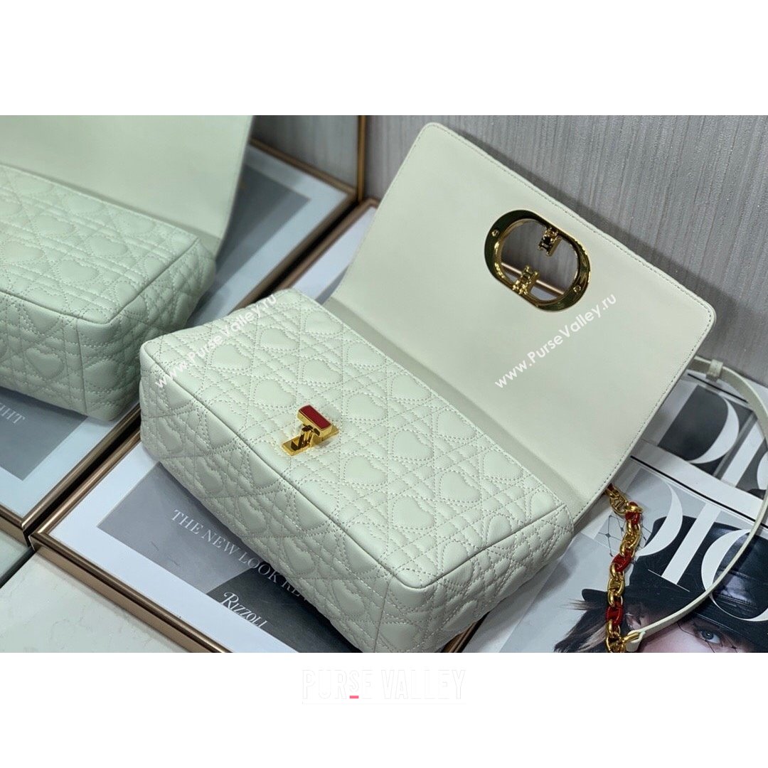 Dior Medium Dioramour Caro Bag in White Cannage Calfskin with Heart Motif 2021 (XXG-21090804)