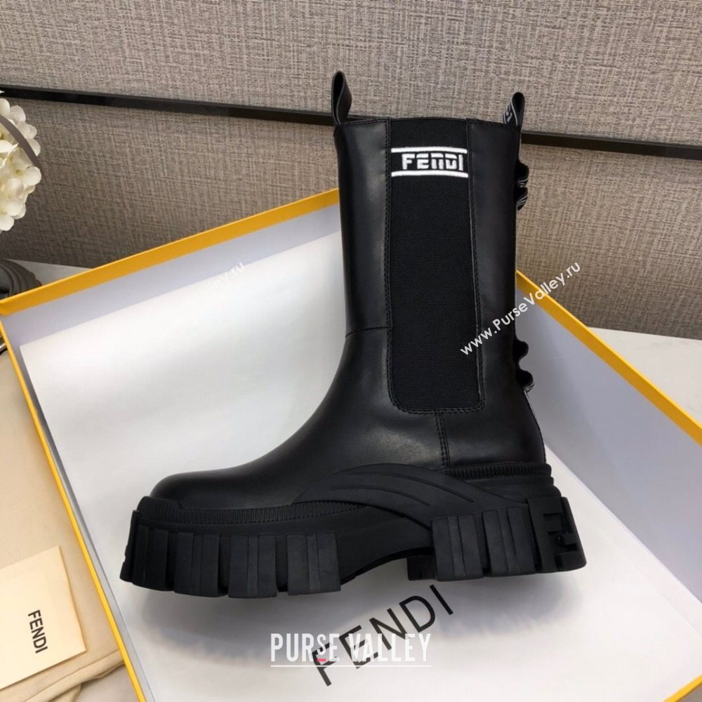 Fendi Calfskin Platform Short Boots with FENDI Embroidered Black/White 2020 (MD-20120404)