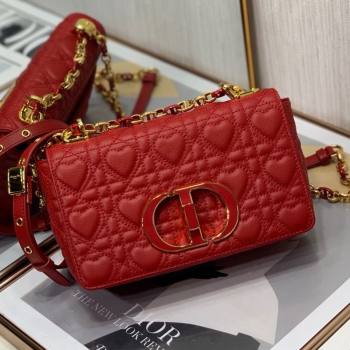 Dior Small Dioramour Caro Bag in Bright Red Cannage Calfskin with Heart Motif 2021 (XXG-21090801)