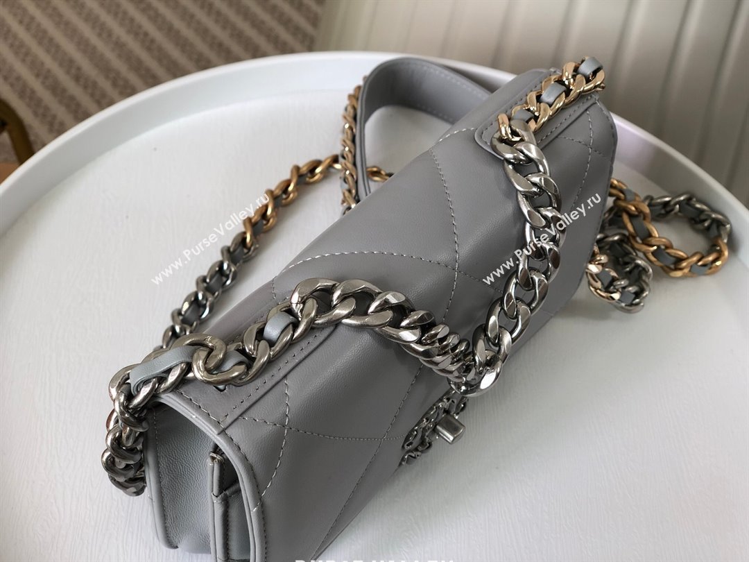 Chanel 19 Wallet On Chain WOC Bag in Lambskin AP3267 Grey/Silver 2024 (SM-24060406)