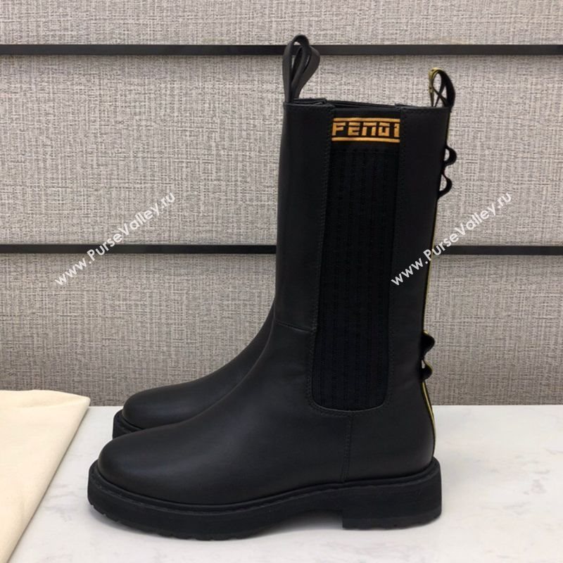 Fendi Calfskin Knit  Short Boots with FENDI Embroidered Black/Yellow 2020 (MD-20120405)